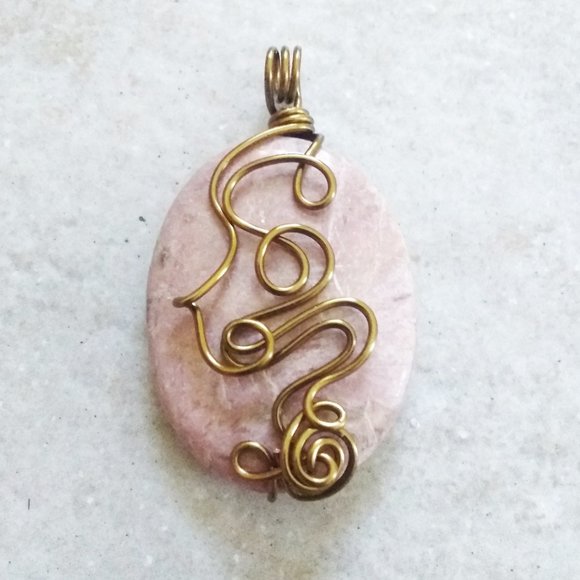 Earth Art hand crafted artisan Jewelry - Blush Pale Pink - Large Boho Stone Pendant - Wire Wrapped + Handmade + Feminine